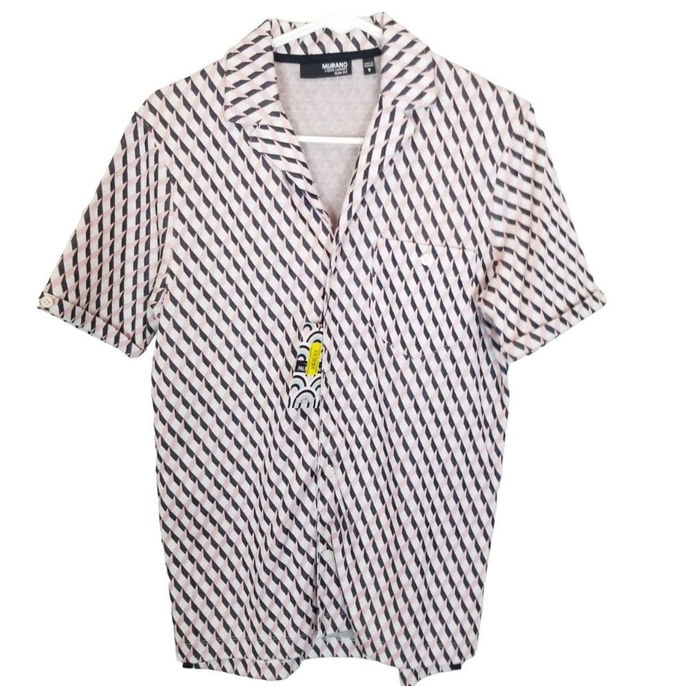 Murano Mens S Pink Geometric Print Slim Fit Liquid